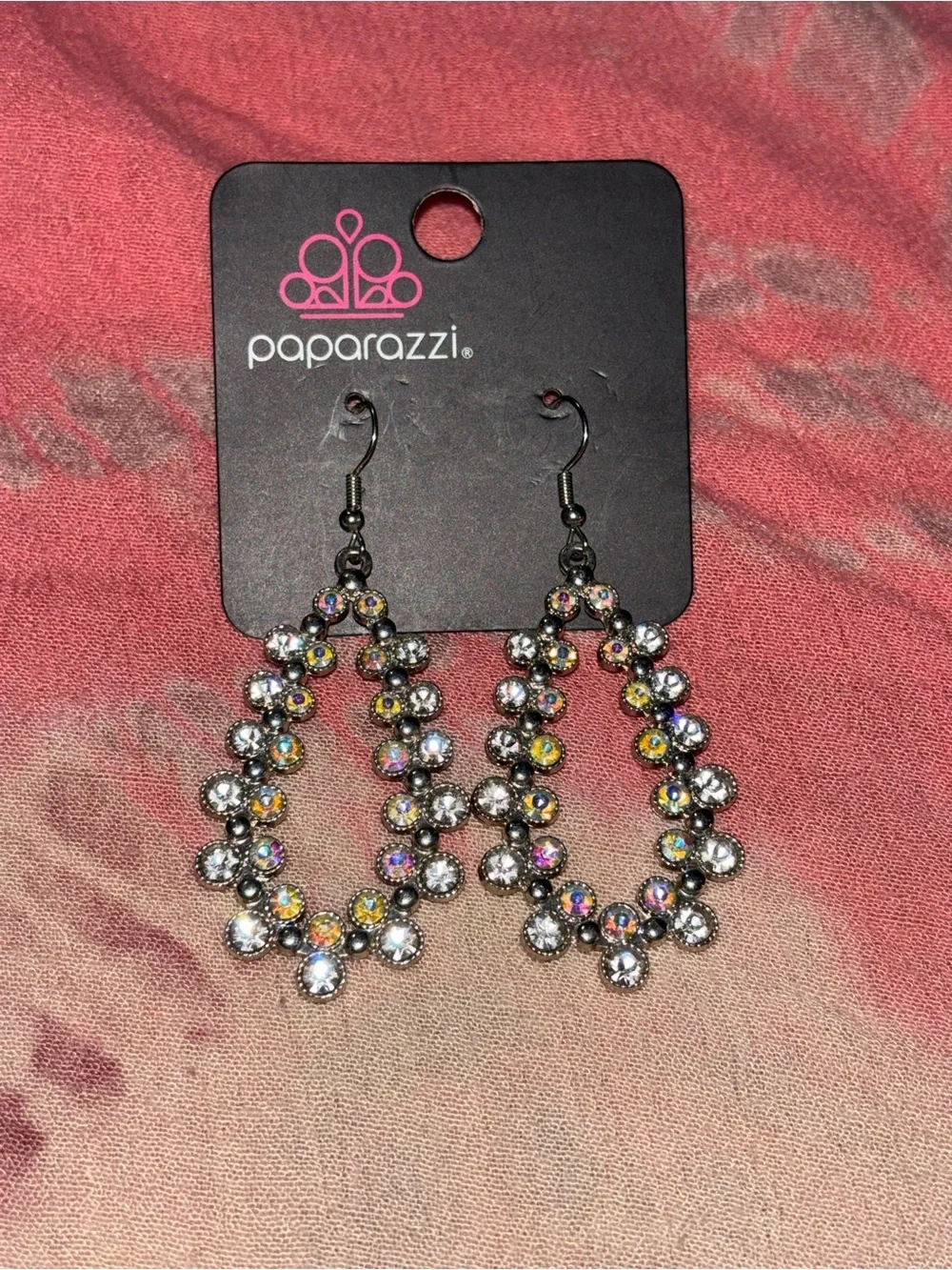 paparazzi Iridescent Crystal Teardrop Dangle Earrings - Silver